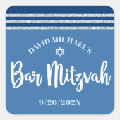 Bar Mitzvah Modern Silver Blue Tallit Bold Script Vierkante Sticker (Voorkant)