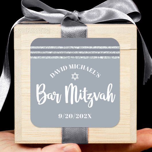 Bar Mitzvah Modern Silver Grey Tallit Bold Script Vierkante Sticker