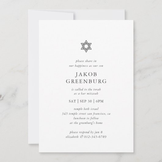 Bar Mitzvah Modern Simple Elegant Minimalist Kaart (Voorkant)