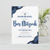 Bar Mitzvah Modern Simple Navy Blue Agate Script Kaart (Staand voorkant)