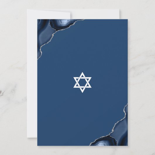 Bar Mitzvah Modern Simple Navy Blue Agate Script Kaart (Achterkant)