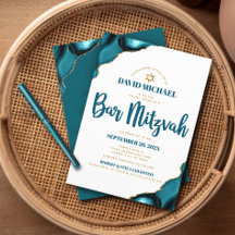 Bar Mitzvah Modern Simple Turquoise Agate Script
