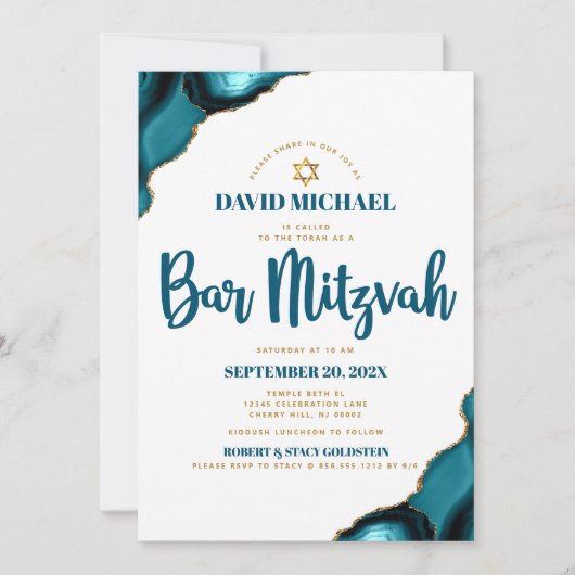 Bar Mitzvah Modern Simple Turquoise Agate Script Kaart (Voorkant)