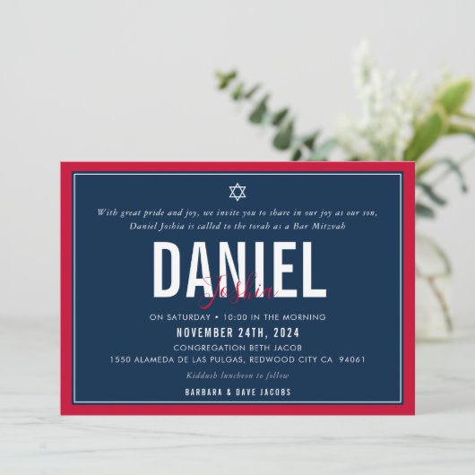 BAR MITZVAH modern sportjongetje vet rood marinebl Kaart (Staand voorkant)