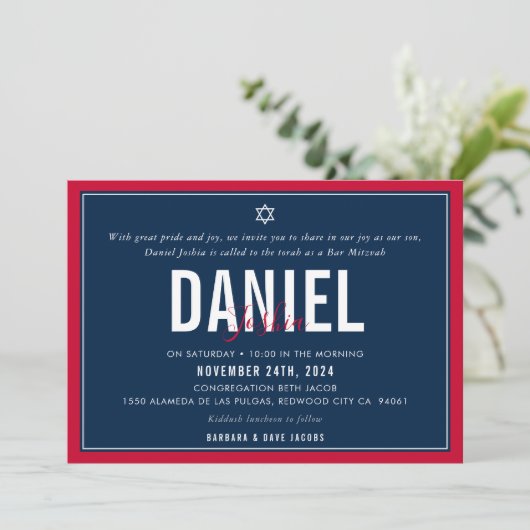 BAR MITZVAH modern sportjongetje vet rood marinebl Kaart (Staand voorkant)