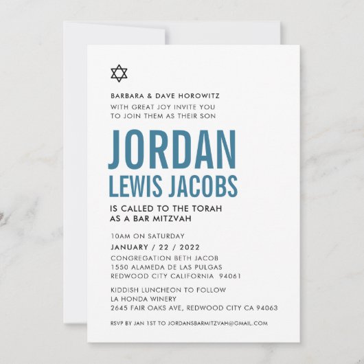 BAR MITZVAH modern star boy simple denim blue Kaart (Voorkant)