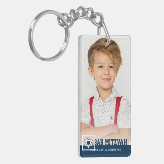 Bar Mitzvah Modern Star van David Photo Sleutelhan Sleutelhanger (Voorkant Links)