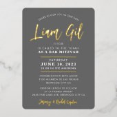 BAR MITZVAH modern, stijlvol kalligrafie grijs gou Folie Uitnodiging (Voorkant)