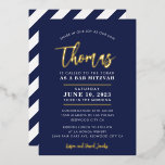 BAR MITZVAH modern, stijlvol kalligrafiegoud F Folie Uitnodiging<br><div class="desc">door kat massard Sophisticated uitnodiging met 'giny gold foil' voor de MITZVAH viering van je kind. Eenvoudig de sjabloon zelf per e-mail bij te werken voor overeenkomende objecten en alternatieve kleurenschema's - kat@simplysweetpaperie.com</div>