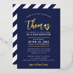 BAR MITZVAH modern, stijlvol kalligrafiegoud F Folie Uitnodiging<br><div class="desc">door kat massard Sophisticated uitnodiging met 'giny gold foil' voor de MITZVAH viering van je kind. Eenvoudig de sjabloon zelf per e-mail bij te werken voor overeenkomende objecten en alternatieve kleurenschema's - kat@simplysweetpaperie.com</div>