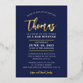 BAR MITZVAH modern, stijlvol kalligrafiegoud F Folie Uitnodiging (Voorkant)