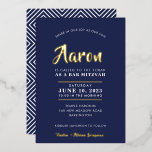BAR MITZVAH modern, stijlvol kalligrafiegoud Folie Uitnodiging<br><div class="desc">door kat massard Sophisticated uitnodiging met 'giny gold foil' voor de MITZVAH viering van je kind. Eenvoudig de sjabloon zelf per e-mail bij te werken voor overeenkomende objecten en alternatieve kleurenschema's - kat@simplysweetpaperie.com</div>