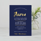 BAR MITZVAH modern, stijlvol kalligrafiegoud Folie Uitnodiging (Staand Voorkant)