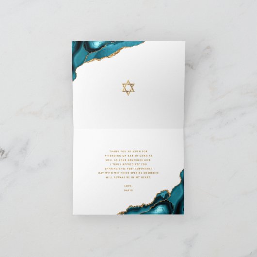Bar Mitzvah Modern Turquoise Agaat Script Eenvoudi Bedankkaart (Binnen)