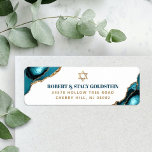 Bar Mitzvah Modern Turquoise Agate Return Address Etiket<br><div class="desc">Wees trots, verheug en vier deze mijlpaal van je favoriete Bar Mitzvah wanneer je dit coole, unieke, moderne, persoonlijke label voor retouradressen gebruikt! Vet, donker blauwgroen blauw en faux gouden typografie en een faux goudster David bedekken een eenvoudige, schone witte achtergrond met turquoise blauwe rotsgesteente voorzien van faux gouden aderen....</div>