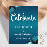 Bar Mitzvah Modern Turquoise Ombre Agate Script Informatiekaartje<br><div class="desc">Wees trots, blij en toon deze mijlpaal van je favoriete Bar Mitzvah! Omvat dit koele, unieke, moderne, gepersonaliseerde tussenvoegsel voor extra informatie aan uw gebeurtenis. Witte scripttypografie en een faux gouden ster van David bedekken een diepe turquoise blauwgroen blauwe ombre achtergrond met turquoise blue agate, voorzien van faux gouden aderen....</div>