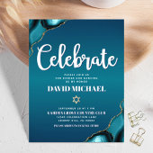 Bar Mitzvah Modern Turquoise Ombre Agate Script Informatiekaartje