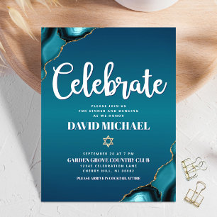 Bar Mitzvah Modern Turquoise Ombre Agate Script Informatiekaartje
