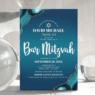 Bar Mitzvah Modern Turquoise Ombre Agate Script Kaart