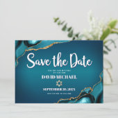 Bar Mitzvah Modern Turquoise Ombre Agate Script Save The Date (Staand voorkant)