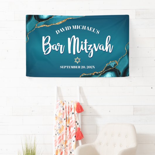 Bar Mitzvah Modern Turquoise Ombre Agate Script Spandoek (Insitu)