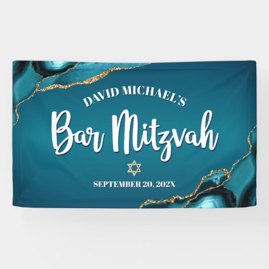 Bar Mitzvah Modern Turquoise Ombre Agate Script Spandoek (Horizontaal)