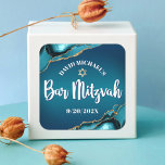Bar Mitzvah Modern Turquoise Ombre Agate Script Vierkante Sticker<br><div class="desc">Wees trots, blij en toon deze mijlpaal van je favoriete Bar Mitzvah! Gebruik deze coole, unieke, moderne, gepersonaliseerde sticker om zijn speciale dag aan te vullen. White calligraphy script, bold white sans serif typografie, en faux gold Star van David bedekken een diepe turquoise blauwgroen blauwe ombre achtergrond met turquoise blue...</div>