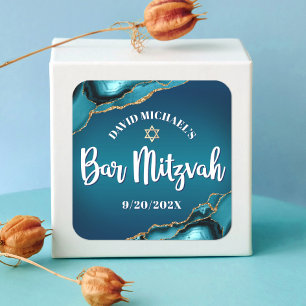 Bar Mitzvah Modern Turquoise Ombre Agate Script Vierkante Sticker