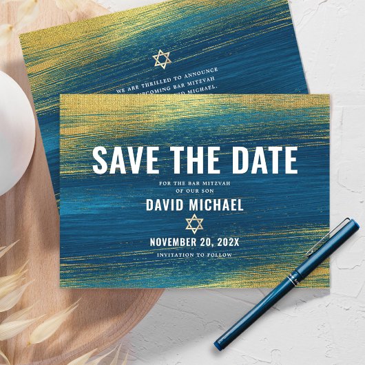Bar Mitzvah Modern Typografie Turquoise Gold Foil Save The Date
