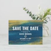 Bar Mitzvah Modern Typografie Turquoise Gold Foil Save The Date (Staand voorkant)