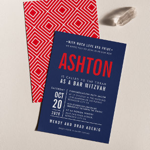 BAR MITZVAH modern vet blok type marvy blue red Kaart