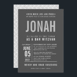 BAR MITZVAH modern vet bloktype grijs mono Kaart<br><div class="desc">door kat massard >> WWW.SIMPLYSWEETPAPERIE.COM << - - - - - - - - - - - - - - - CONTACT MET ME om u te helpen bij het in evenwicht brengen van uw type perfect Love the design, maar ik zou graag een aantal wijzigingen zien - een ander...</div>