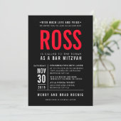 BAR MITZVAH modern vet bloktype zwart rood Kaart (Staand voorkant)