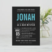 BAR MITZVAH modern vet bloktype zwart turkoois Kaart (Staand voorkant)