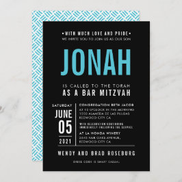 BAR MITZVAH modern vet bloktype zwart turkoois Kaart
