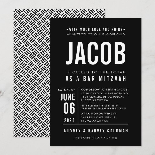 BAR MITZVAH modern vet bloktype zwart wit Kaart (Voorkant / Achterkant)