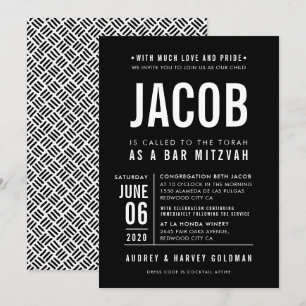 BAR MITZVAH modern vet bloktype zwart wit Kaart