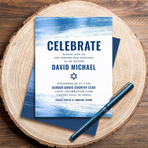 Bar Mitzvah Modern Vet Navy Typografie Blauwe Foli Informatiekaartje