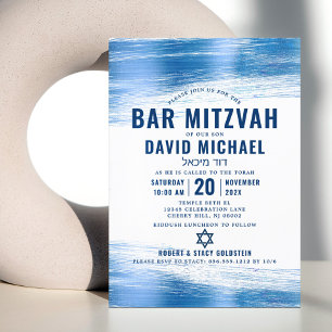 Bar Mitzvah Modern Vet Navy Typografie Blauwe Foli Kaart