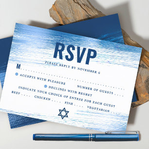 Bar Mitzvah Modern Vet Navy Typografie Blauwe Foli RSVP Kaartje