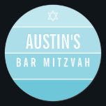 BAR MITZVAH modern vet ombre blok turquoise blauw Ronde Sticker<br><div class="desc">door kat massard >> https://linktr.ee/simplysweetpaperie <<<< Love the design,  maar ik zou graag enkele wijzigingen zien - een ander kleurenschema,  product,  een foto toevoegen of aangepast voor een andere gelegenheid - zonder enige zorgen contact met mij op te nemen,  kat@simplysweetPAPERIE.com - ik help u graag!</div>