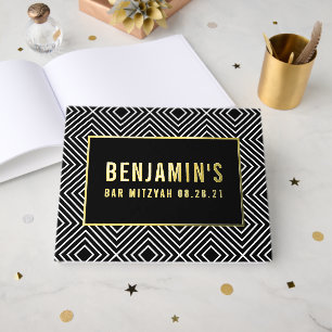 BAR MITZVAH modern veteraan geometrisch patroon zw Gastenboek