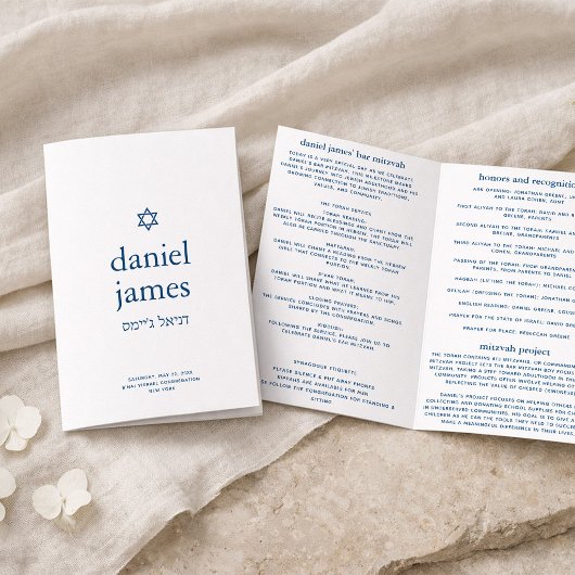 Bar Mitzvah Modern Vouwbaar Papier Programma, Blau Flyer