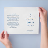 Bar Mitzvah Modern Vouwbaar Papier Programma, Blau Flyer (Hand)