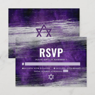 Bar Mitzvah Modern Zilverfolie Paarse Waterverf RSVP Kaartje