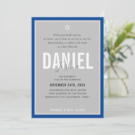 BAR MITZVAH moderne atletische jongen vet blauw gr Kaart (Staand voorkant)