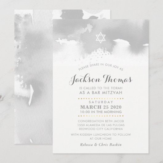 BAR MITZVAH moderne bleek grijze waterverf Kaart (Voorkant / Achterkant)