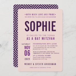 BAR MITZVAH moderne chique type aubergine blush ro Kaart