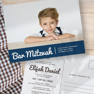 Bar Mitzvah Moderne Eenvoudige Aangepaste Fotouitn Uitnodiging Briefkaart