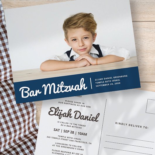 Bar Mitzvah Moderne Eenvoudige Aangepaste Fotouitn Uitnodiging Briefkaart